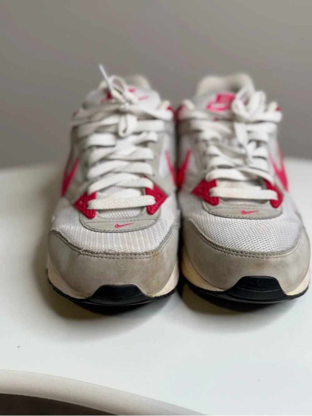 Nike Women's White Sneakers with Hot Pink Accents